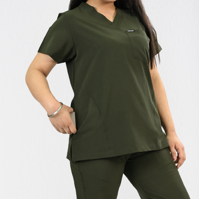 Women PrimaFlex 4 Way Stretch 3 Pocket Scrub Top - Olive