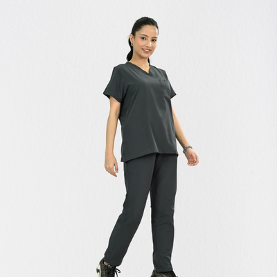 Women PrimaFlex 4 Way Stretch 8 Pocket V Neck Scrub Set - Slate Grey