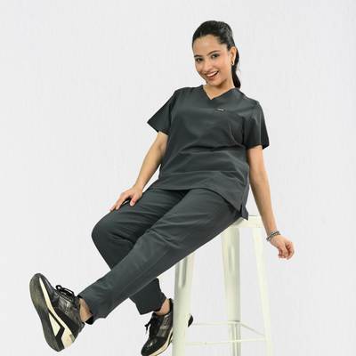 Women PrimaFlex 4 Way Stretch 8 Pocket V Neck Scrub Set - Slate Grey