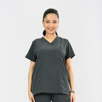 Women PrimaFlex 4 Way Stretch 3 Pocket Scrub Top - Slate Grey