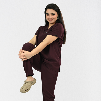 Women PrimaFlex 4 Way Stretch 5 Pocket Scrub Bottom - Wine