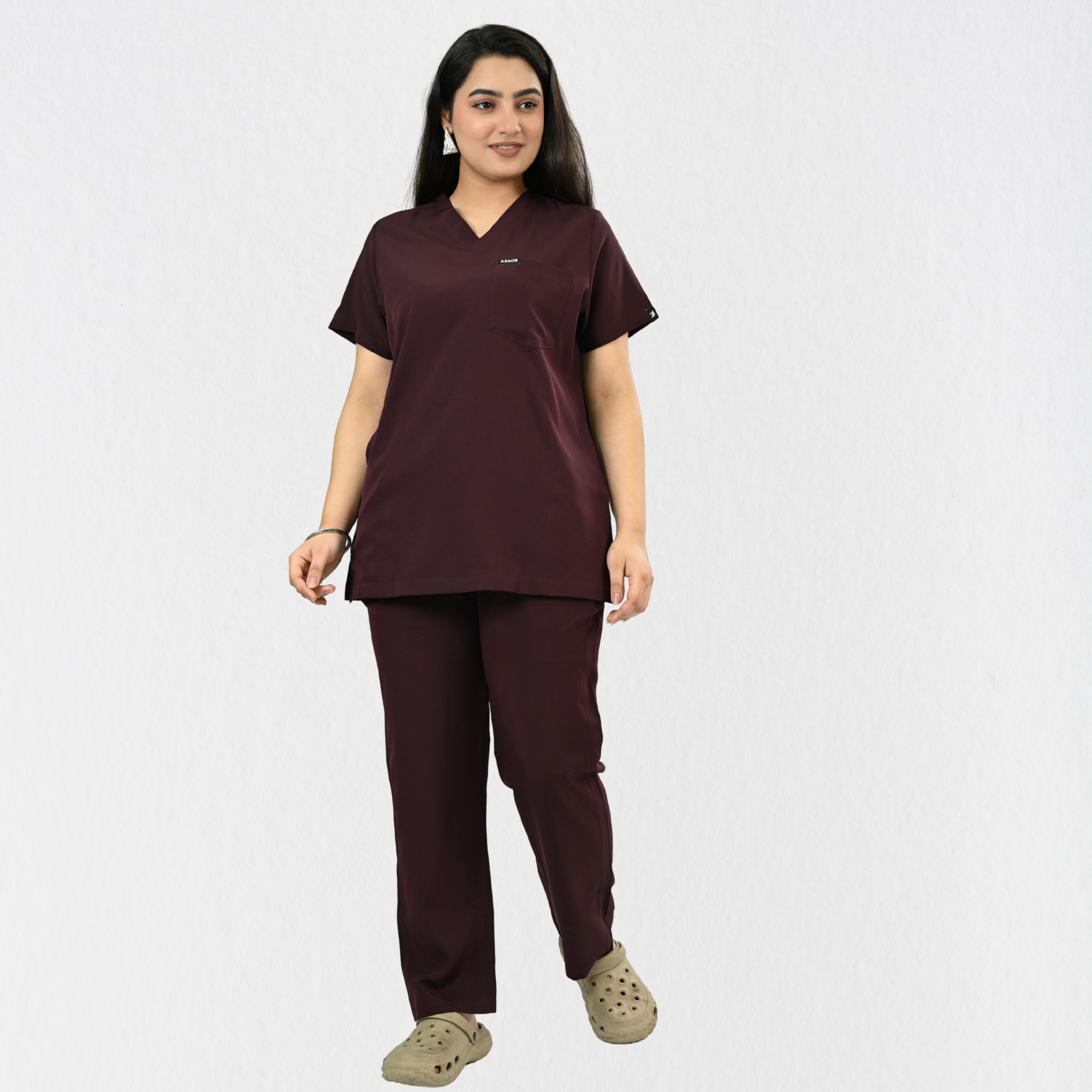 Women PrimaFlex 4 Way Stretch 8 Pocket V Neck Scrub Set - Wine
