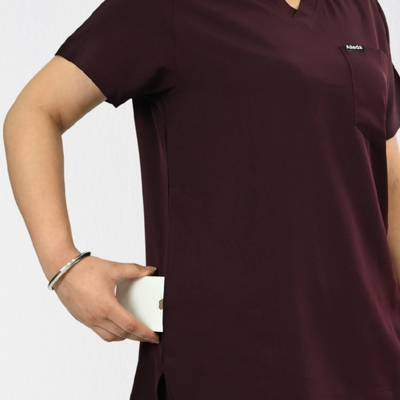 Women PrimaFlex 4 Way Stretch 3 Pocket Scrub Top - Wine