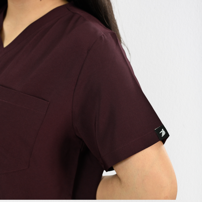 Women PrimaFlex 4 Way Stretch 3 Pocket Scrub Top - Wine